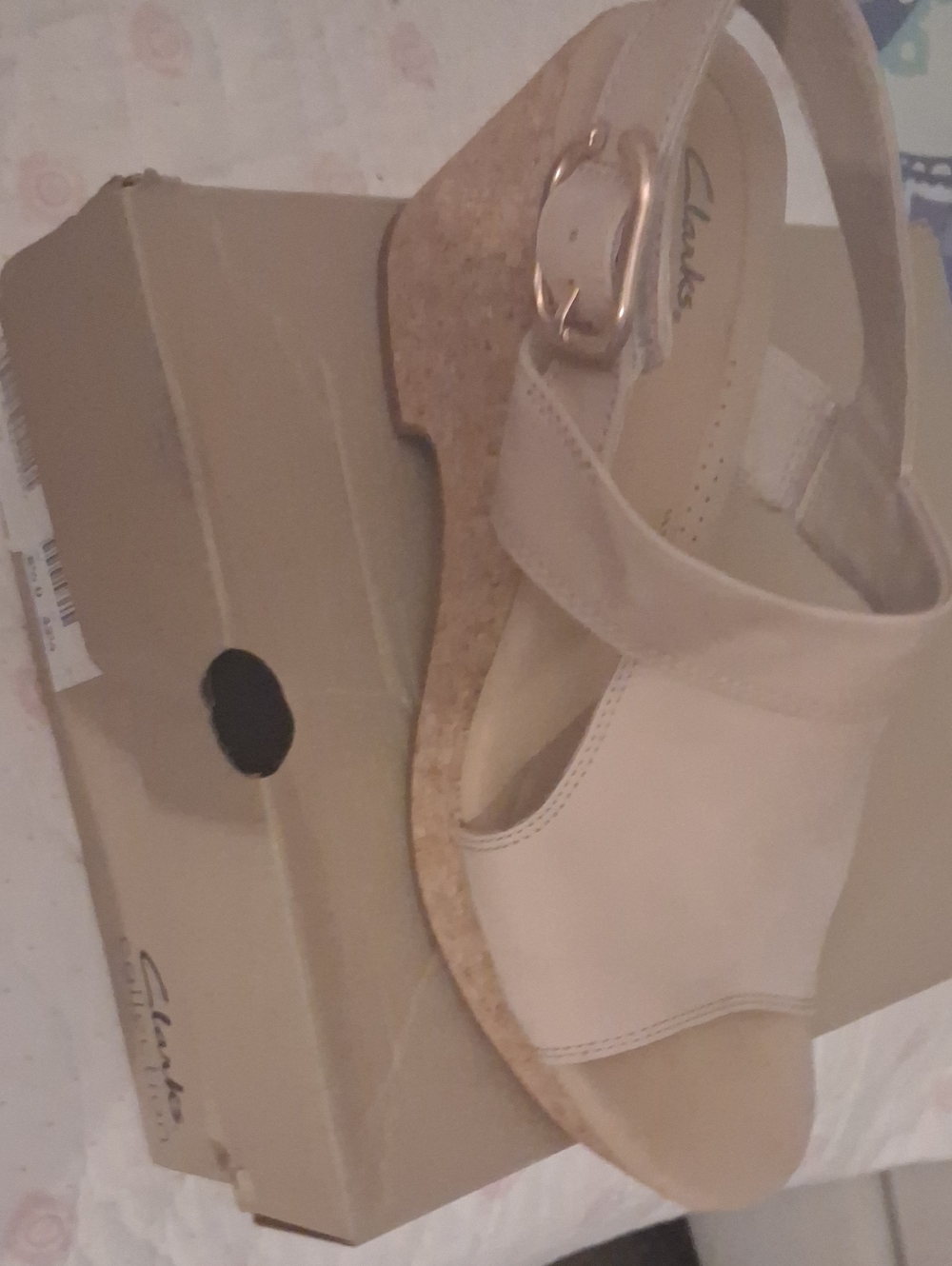 Clarks Beige Cork Wedge Sandals